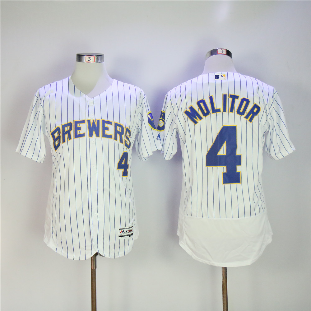 Men Milwaukee Brewers #4 Molitor White stripe MLB Jerseys